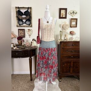 whimsical boho fairy grunge lace mesh floral maxi skirt
